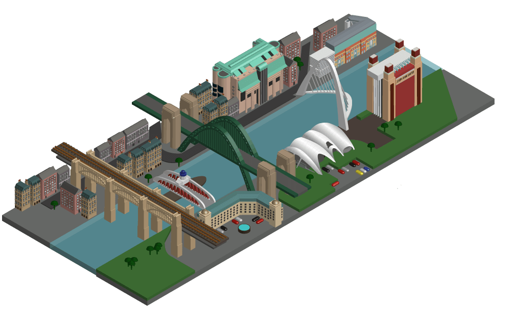 Isometric illustration of the river Tyne