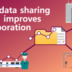 Illustration showing the connection between data points throughout the rail industry next to the text 'How data sharing in rail improves collaboration'