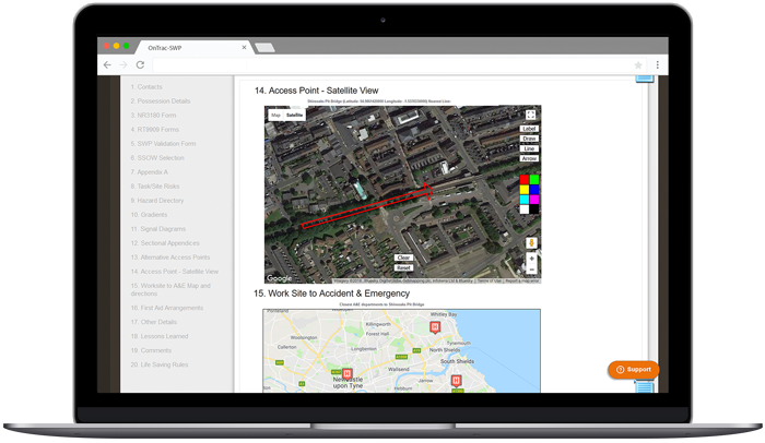 Screenshot of safe work pack access points view