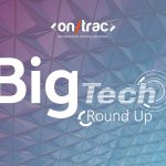 A picture of an abstract ceiling with text overlayed saying 'Big Tech Round Up'